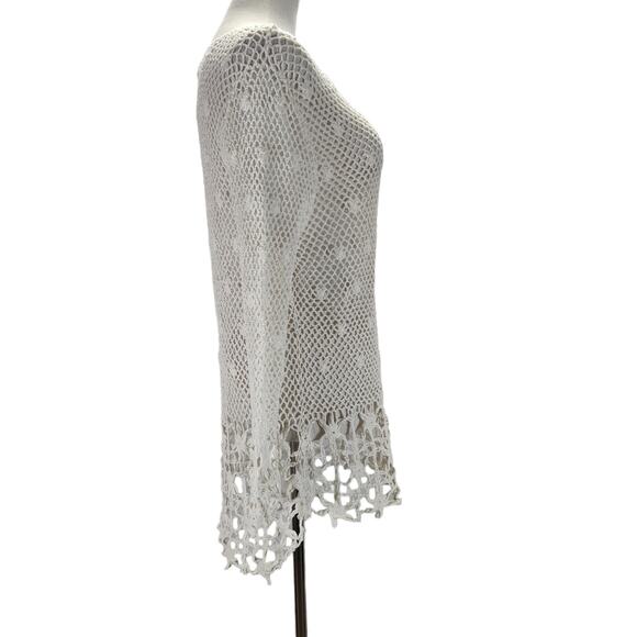 Kut from the Kloth White Loose Knit Sweater Size L Cotton Crochet Starfish Hem - Picture 3 of 11